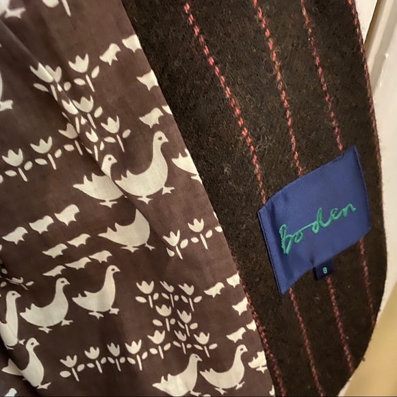 Boden Brown Wool Salmon Broken Stripe Blazer 8 - Picture 2 of 7